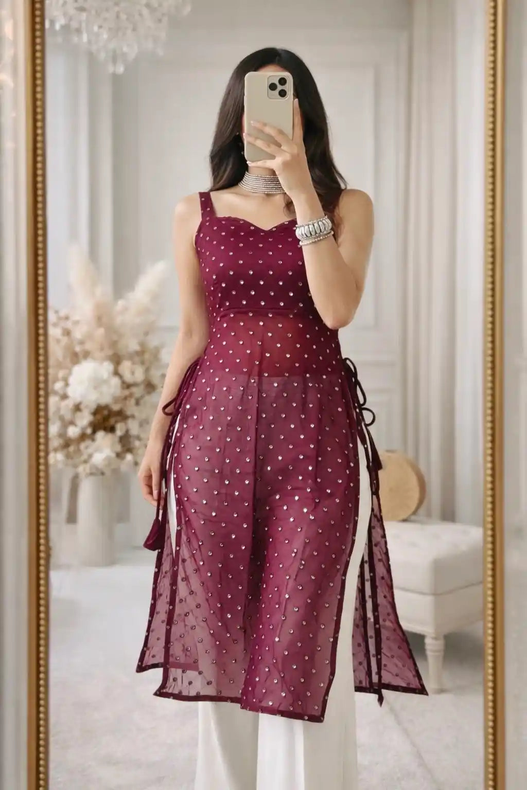 Wine Sweetheart Mirror Gulnaz Kurta