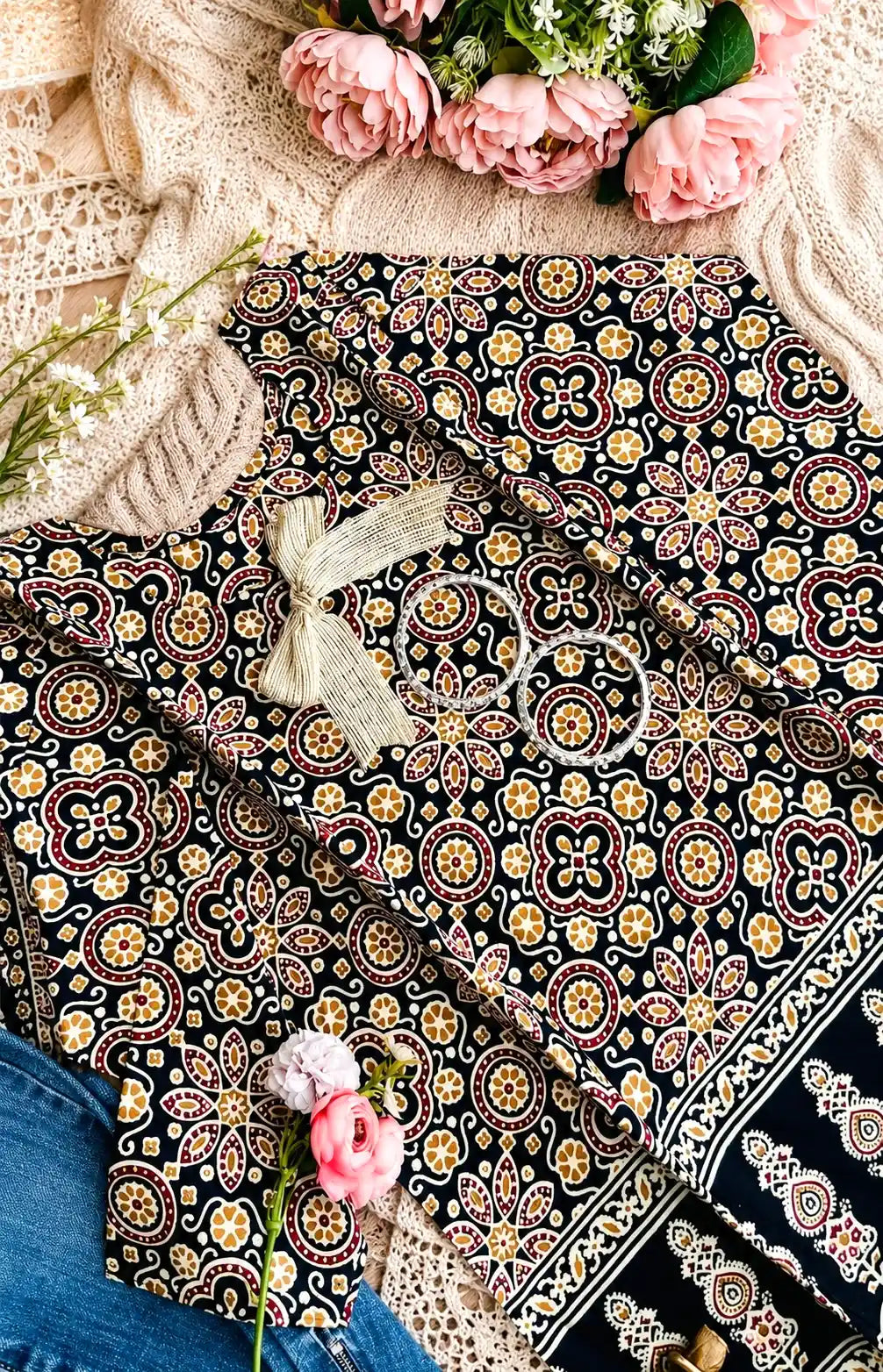 Black Sanganeri Short Kurta