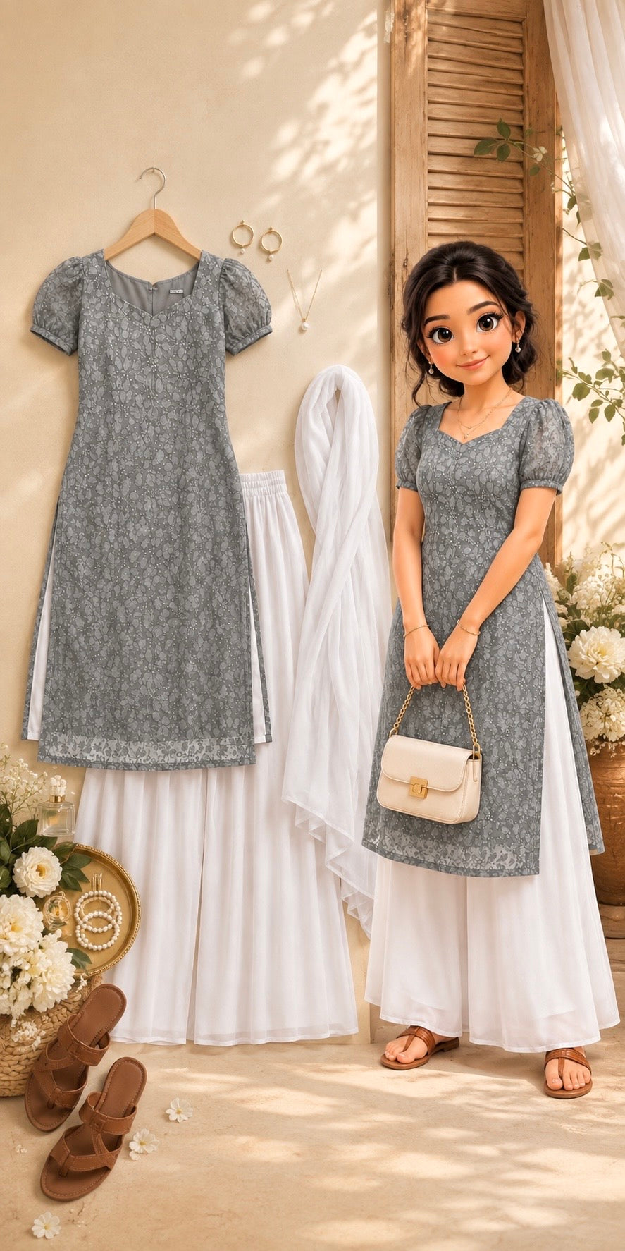 Grey Embroidered Gulnaz Designer Kurta