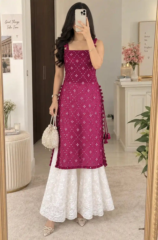 Shimmer Wine Embroidered Gulnaz Kurta