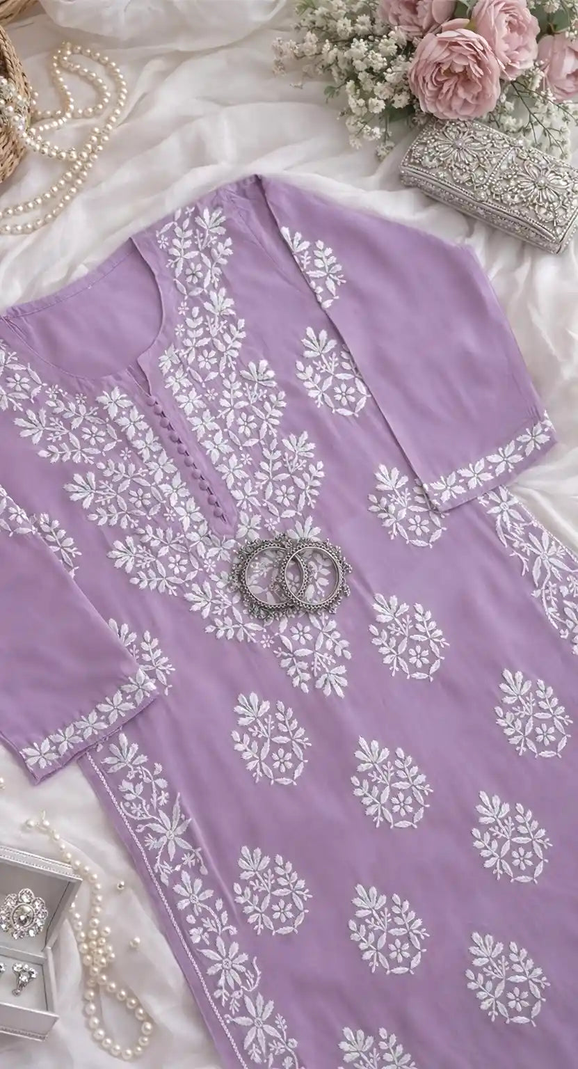 Blush Lilac Gulzar Chikan Kurta