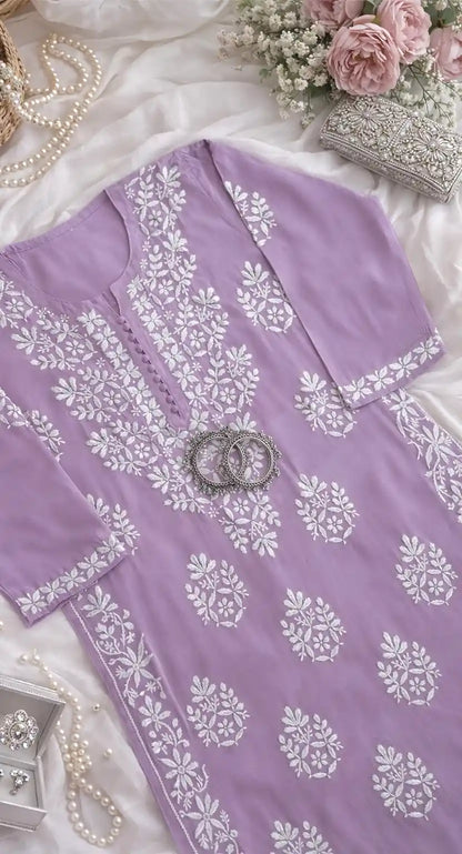 Blush Lilac Gulzar Chikan Kurta