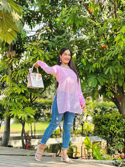 Blossom Pink Short Gulnaz Kurta - Passion for Fashion by Shivani