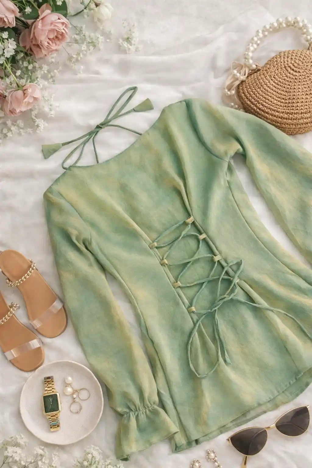 Sage Green Gulnaz Tie Up Gulnaz Set