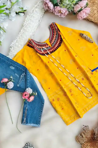 Gamti Yellow Elephant Short Kurta - Passion for Fashion by Shivani