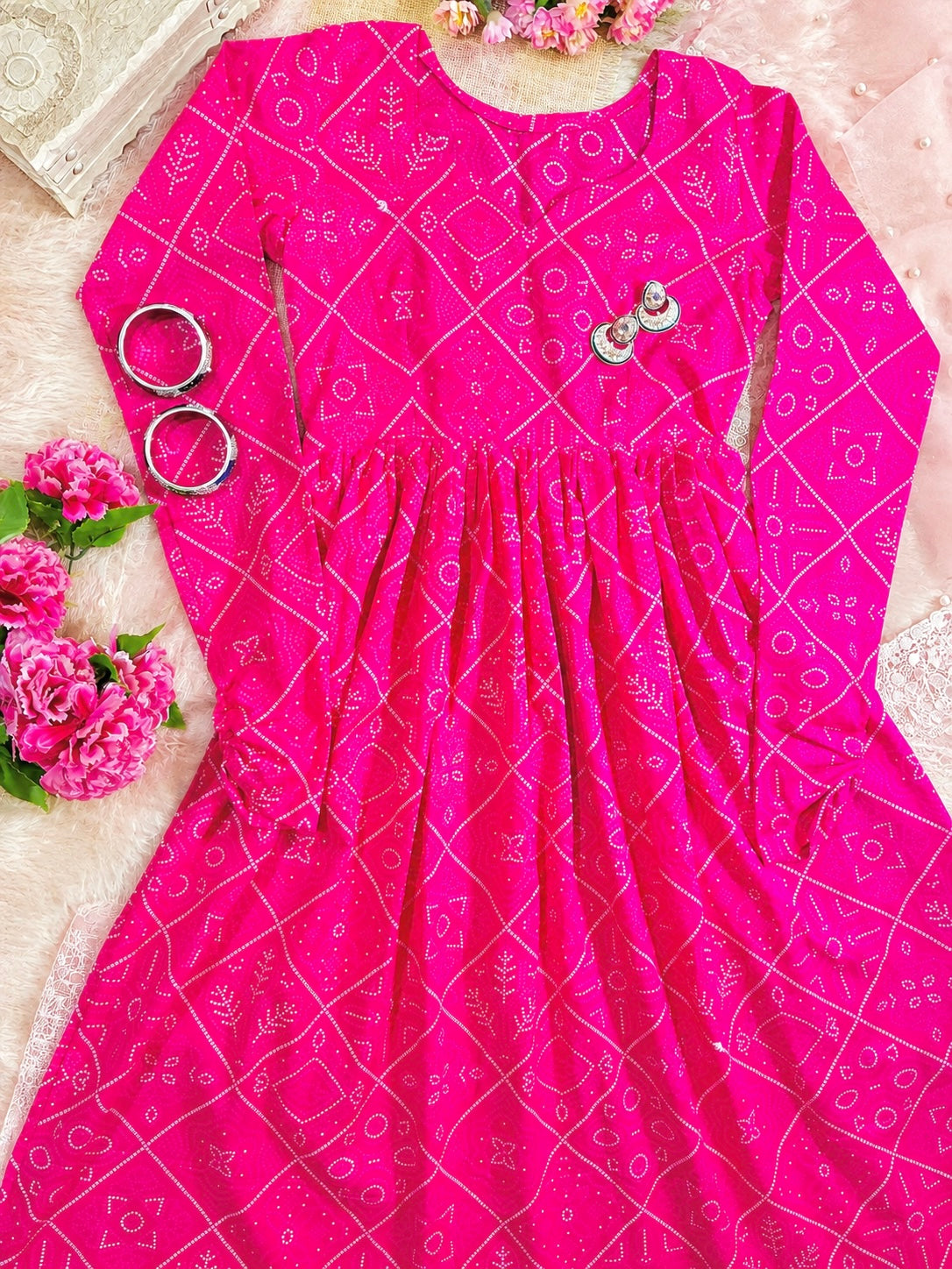 Mulmul Bandhej Jaipuri Twirl Kurta