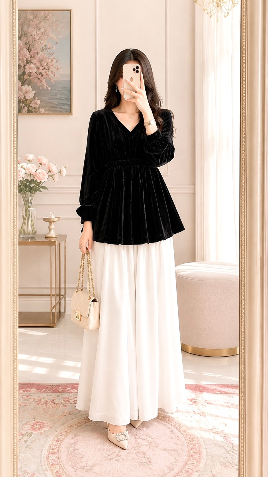 Black Velvet Empire Tunic Top