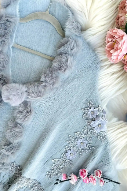 Soft Grey Fur Winter Cape