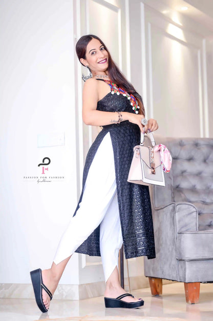 Sequence Black Gulnaz Embroidered Kurta