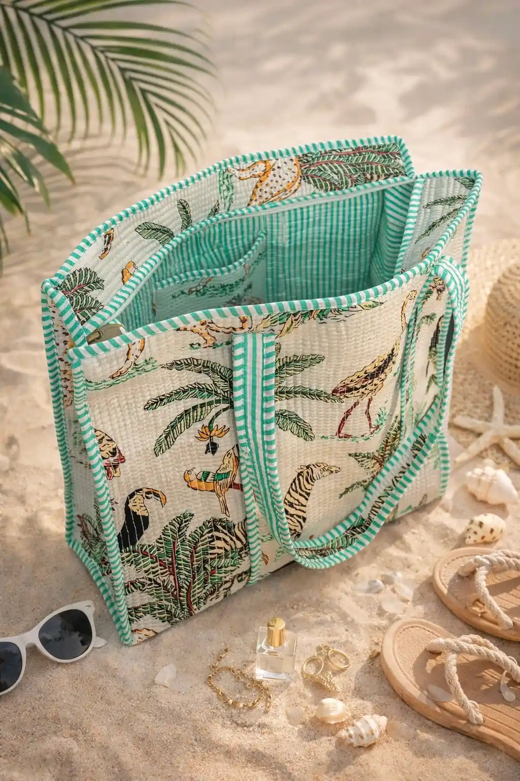 Green Artisan Block Printed Tote Bag