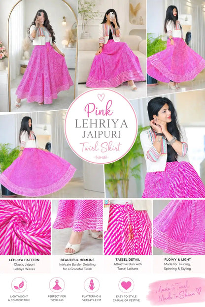 Pink  Lehriya Jaipuri Twirl Skirt