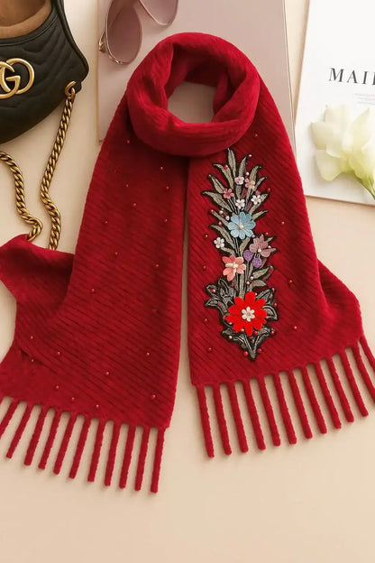 Maroon Embroidered Wool Winter Stole