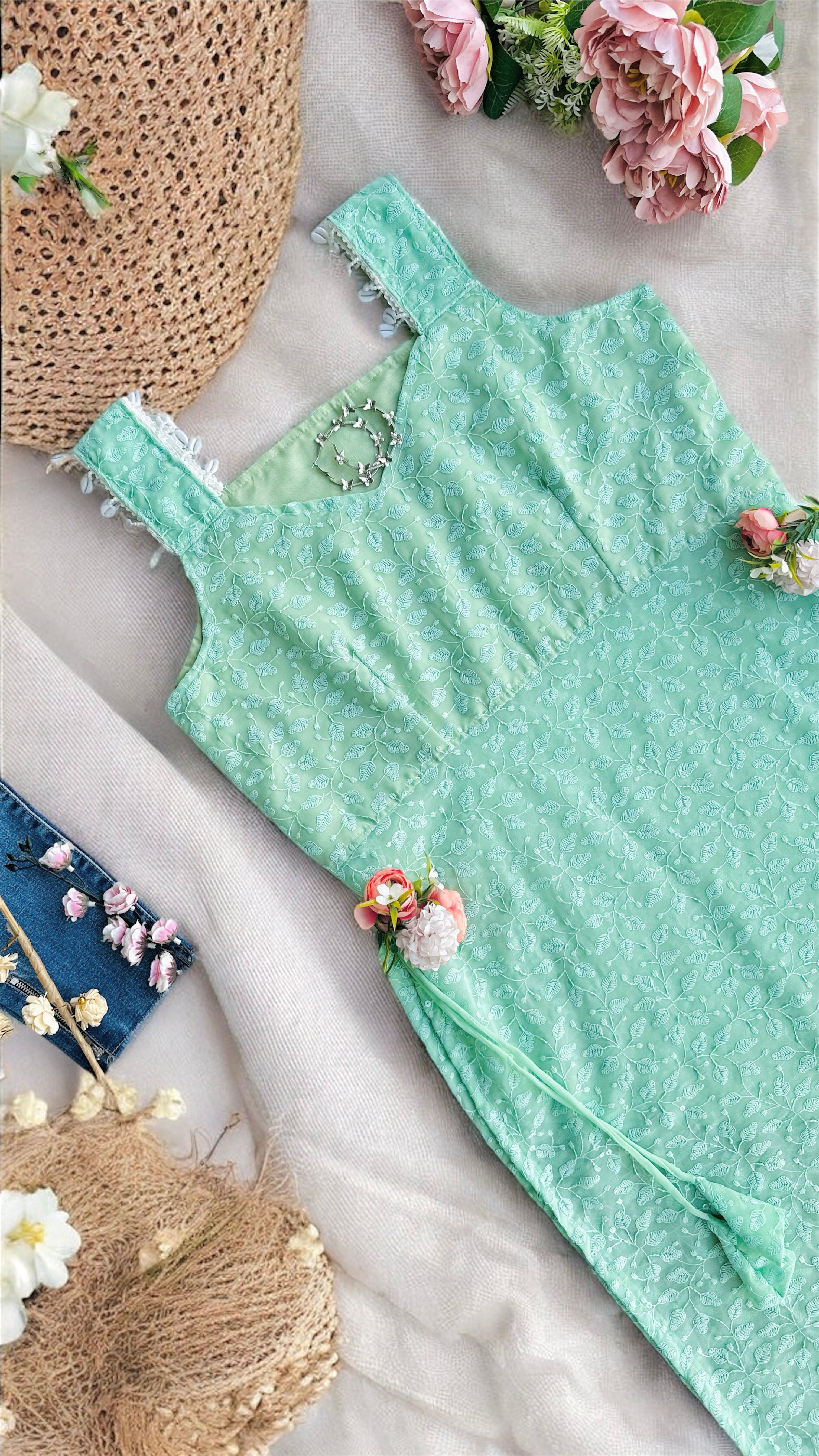 Mint Bloom Shell Gulnaz Kurta