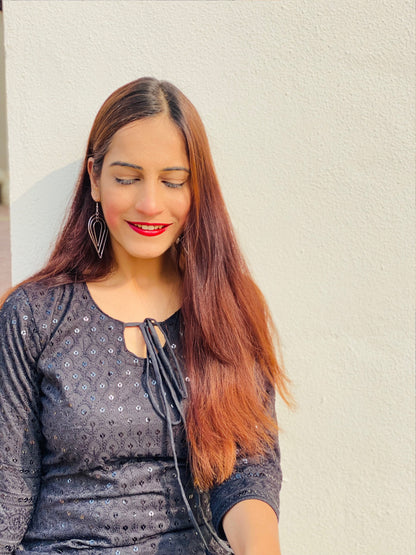 Gulnaz Black Sequin Embroidered Kurta