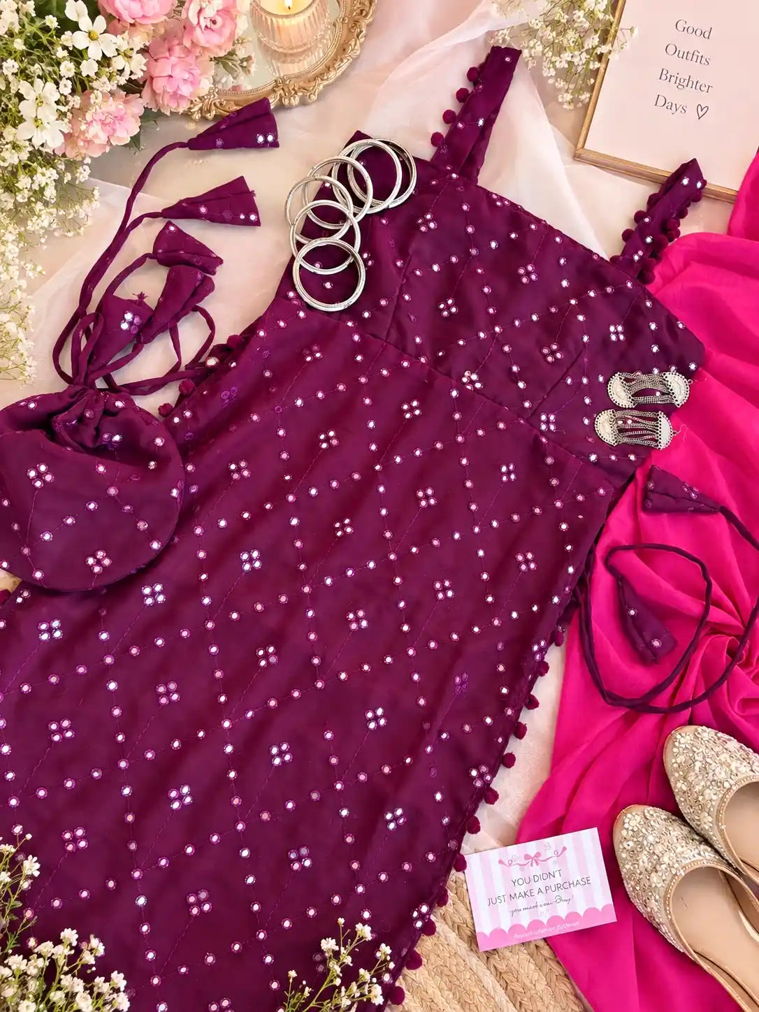 Shimmer Wine Embroidered Gulnaz Kurta