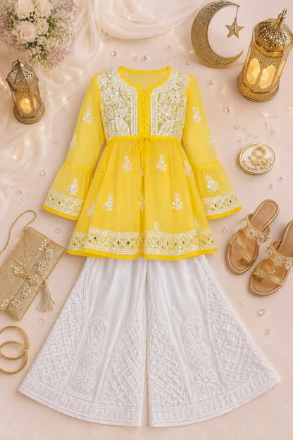 Sunflower Yellow Noor Mirror Chikankari