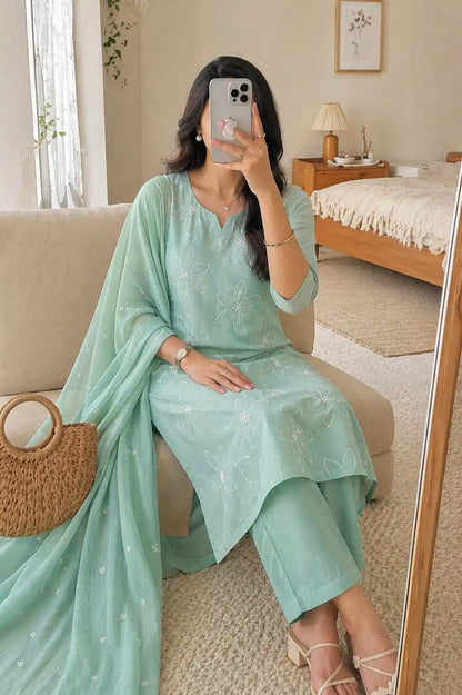 Pastel Green Embroidered Suit Set