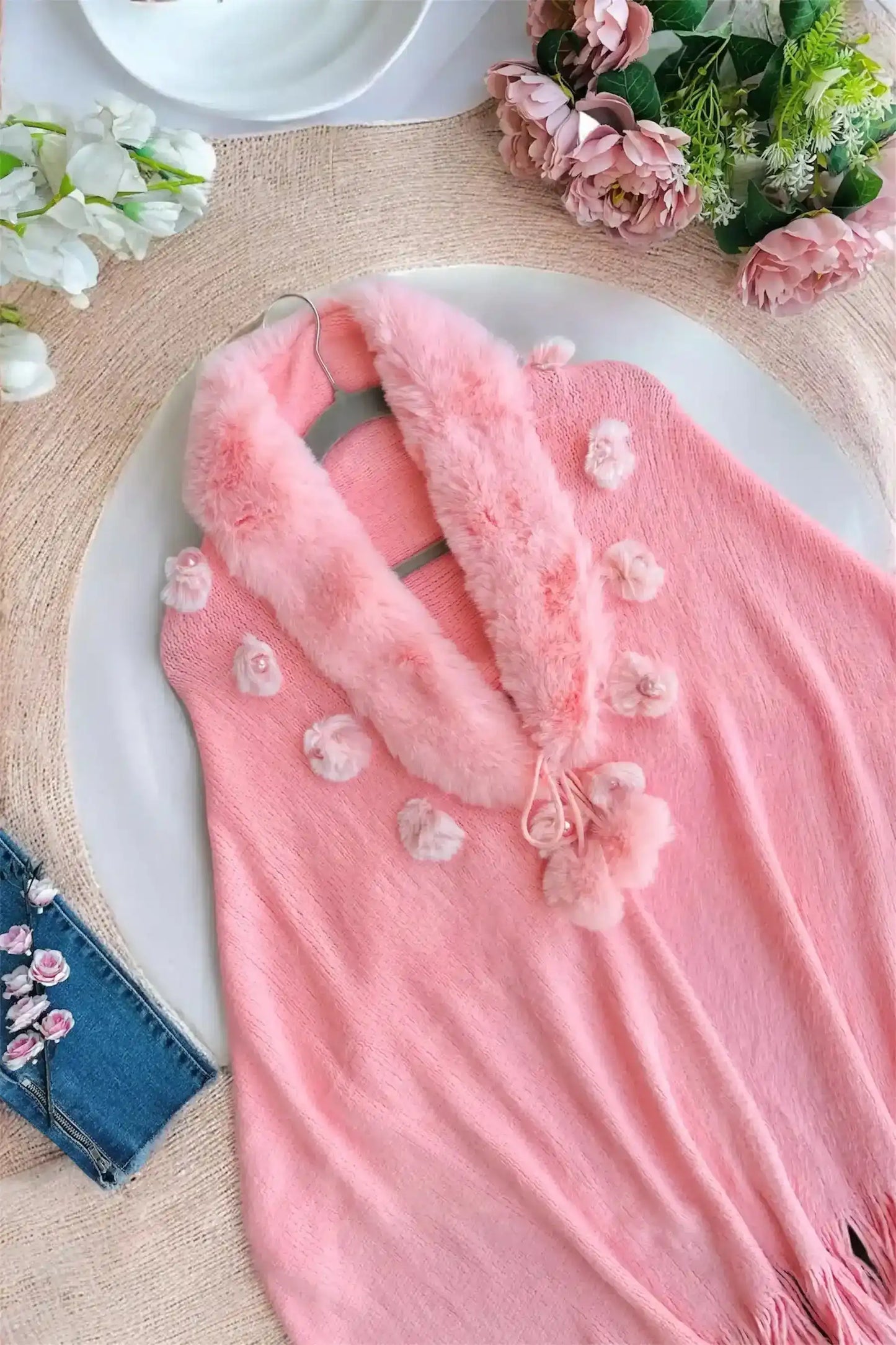 Pink Faux Fur Winter Cape