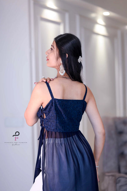 Monochrome Blue Embroidered Gulnaz Kurta