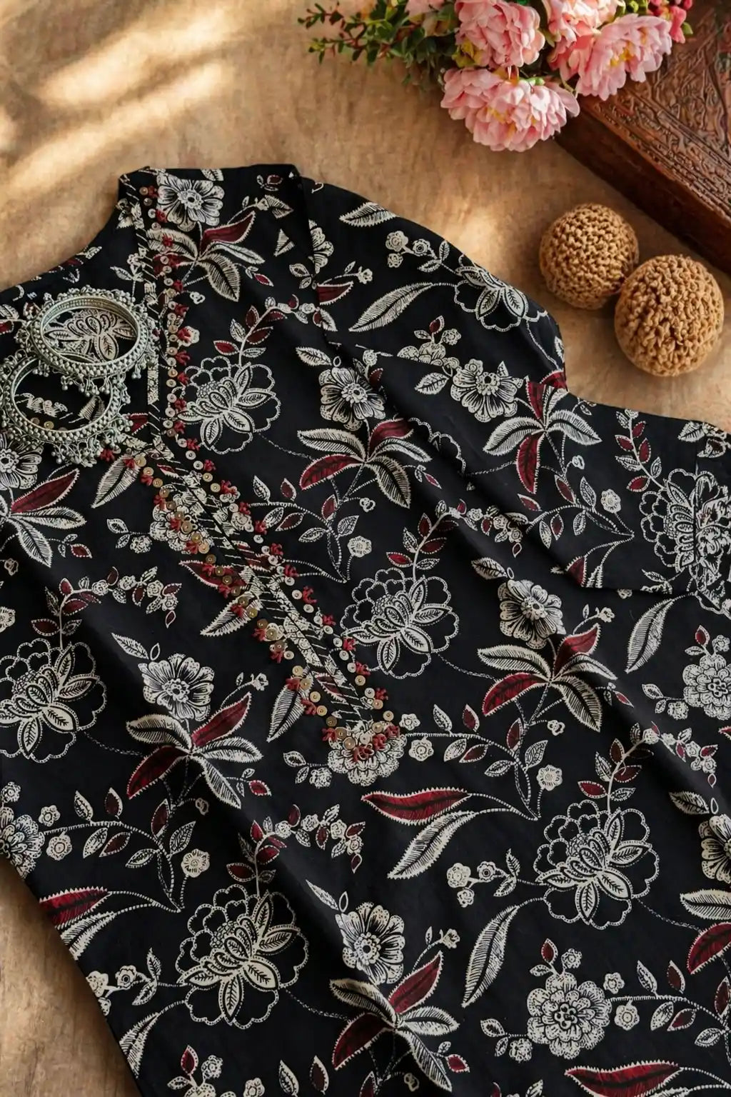Kalamkari Black Mul Budget Kurta