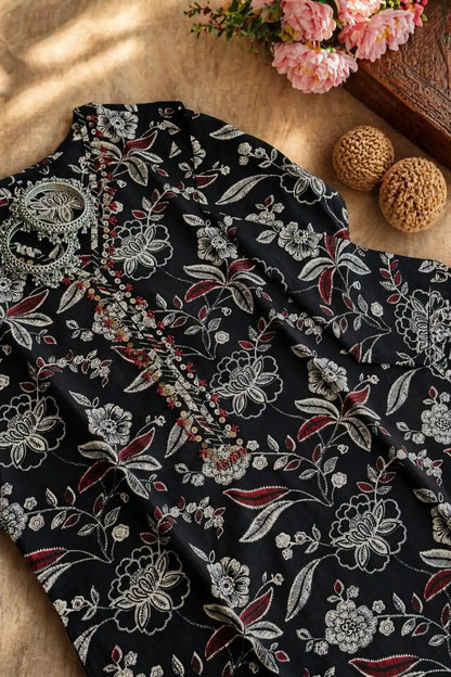 Kalamkari Black Mul Budget Kurta
