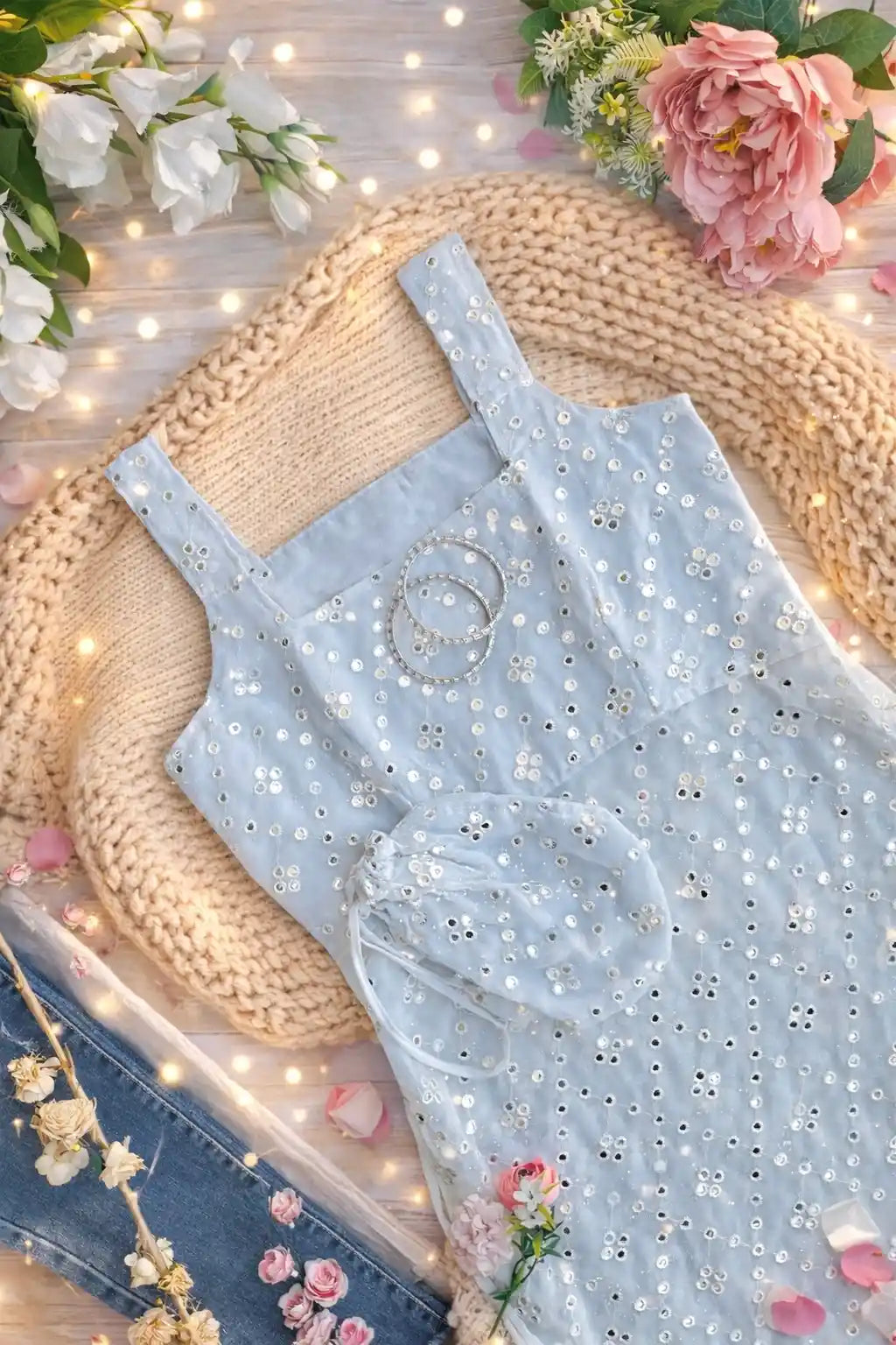 Anishka’s White Mirror Gulnaz Kurta