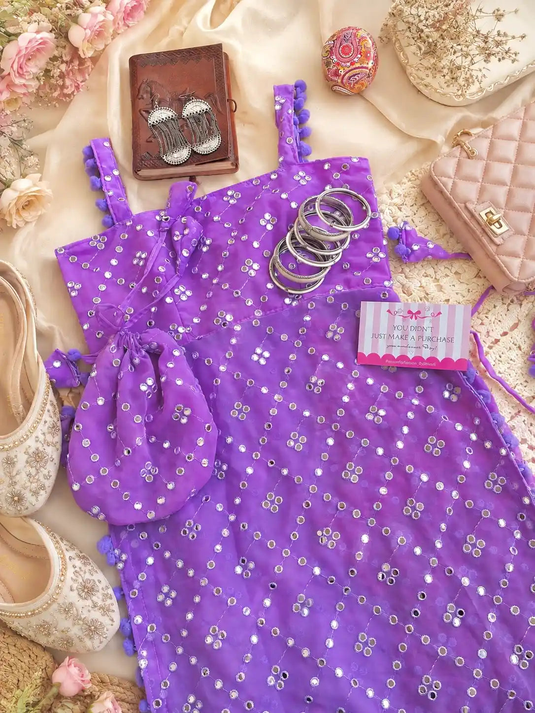 Mirror Lilac Gulnaz Embroidered Kurta