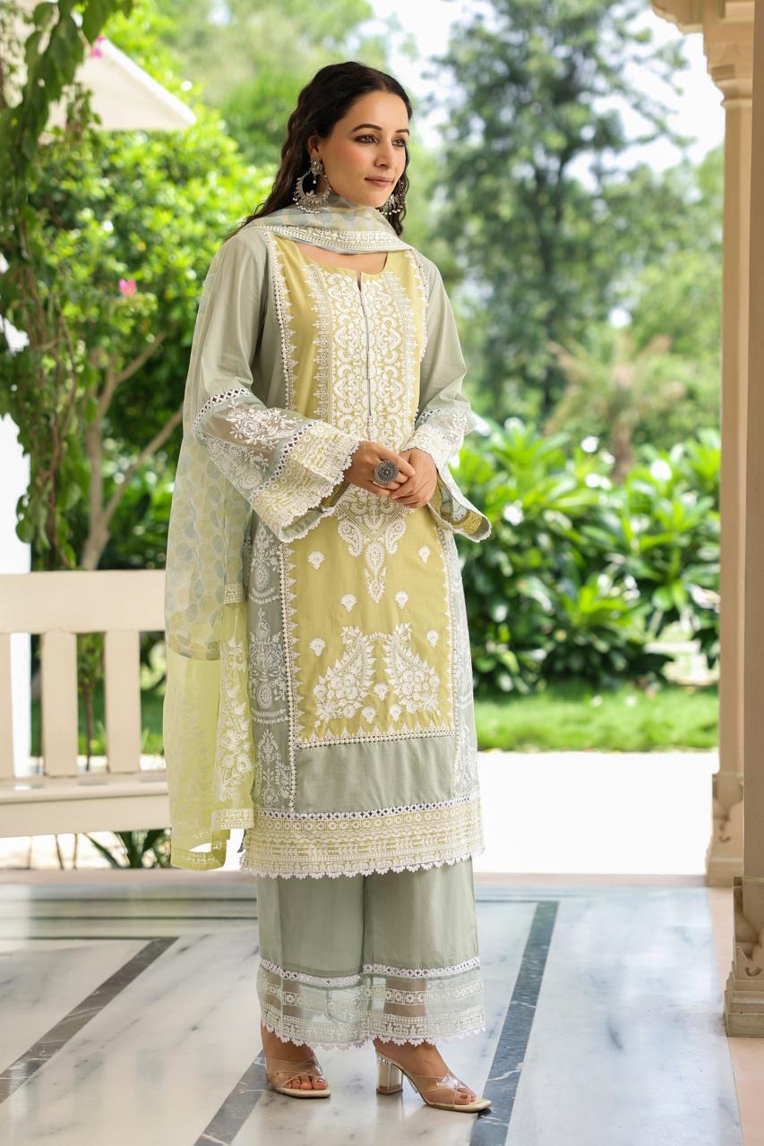 Pastoral Green Meher Embroidered Suit Set