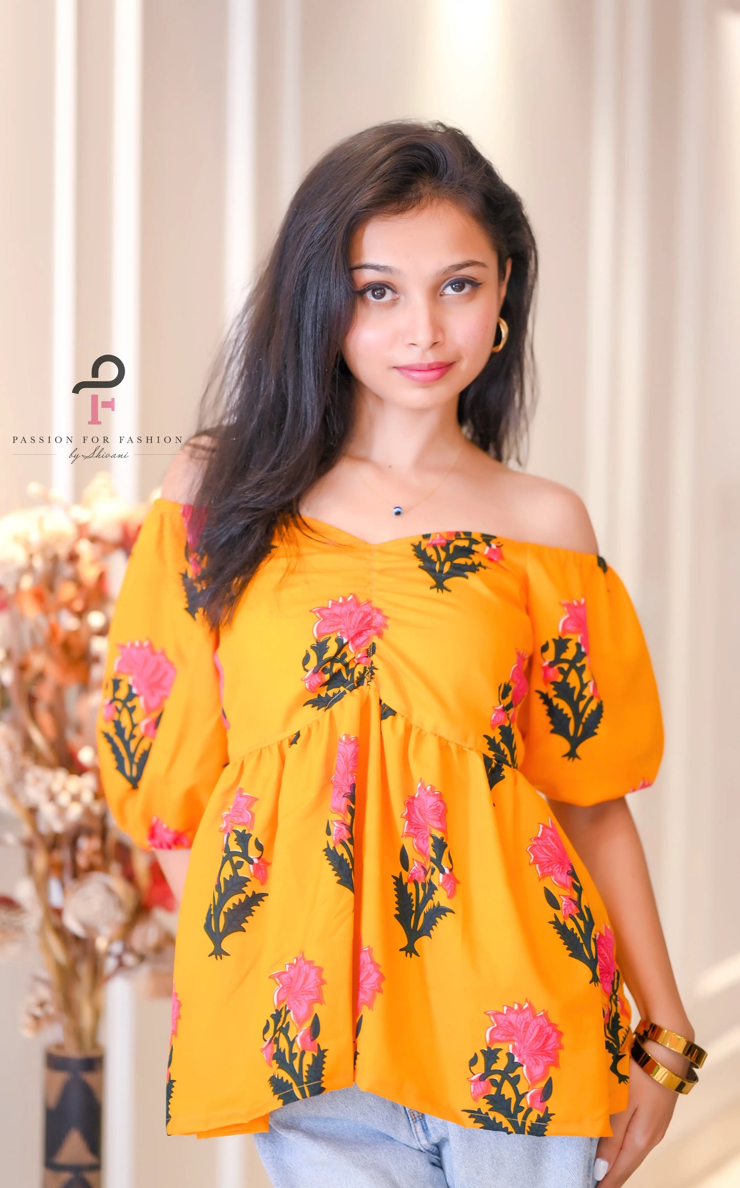 Sunflower Yellow Cotton Pleated Peplum