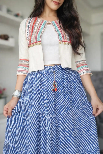 White Jaipuri Embroidered Jacket