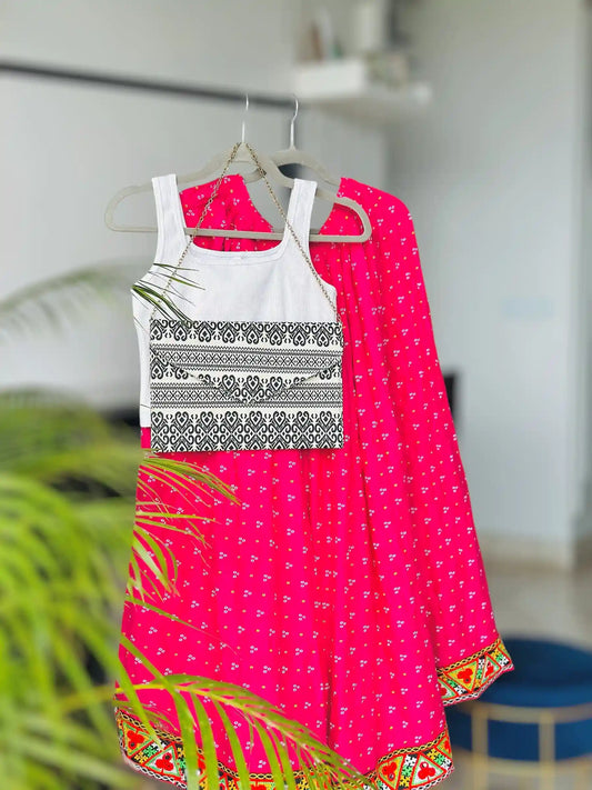 Bandhni Pink Jaipuri Twirl Skirt