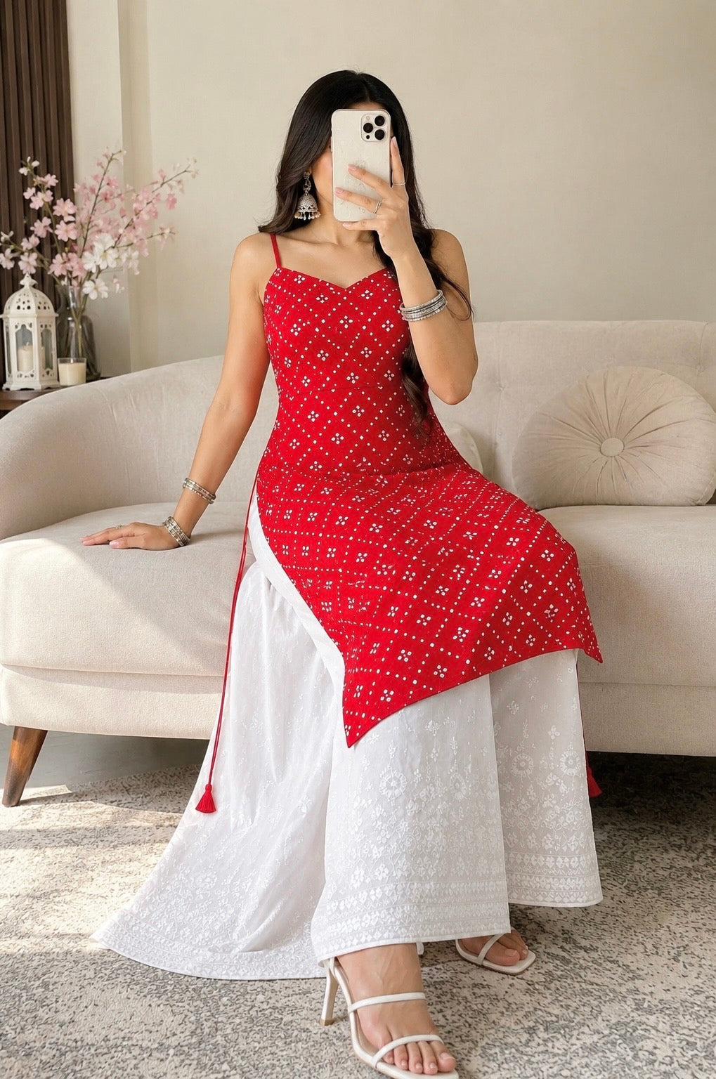 Gulnaz Red Hand Embellished Kurta
