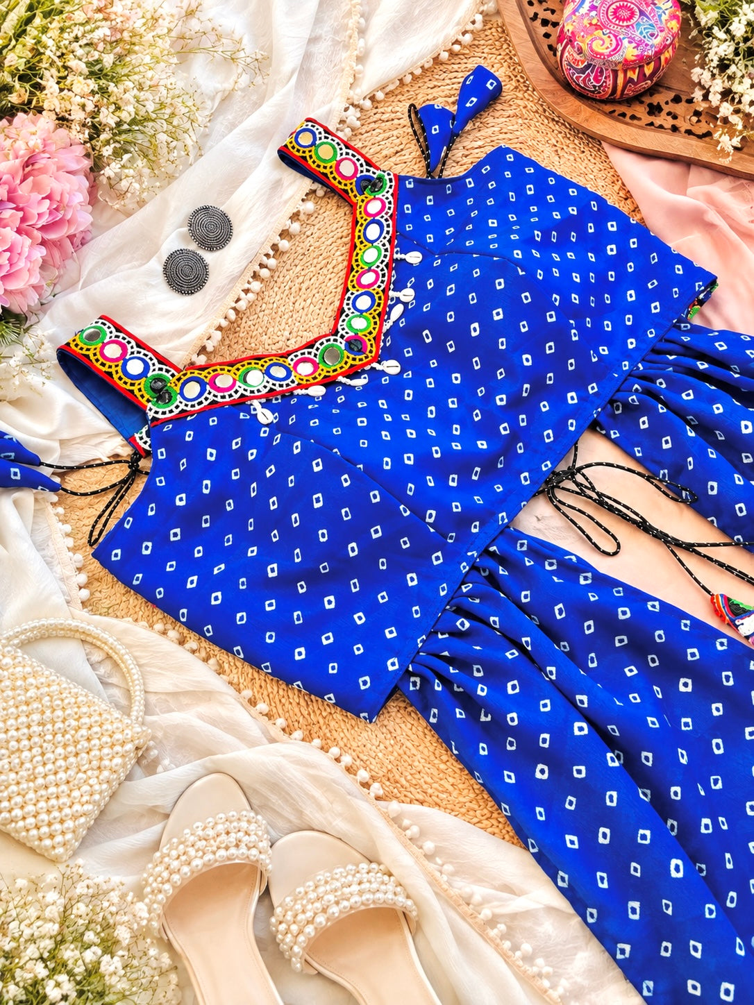 Royal Blue Bandhej Gamti Gulnaz Kurta