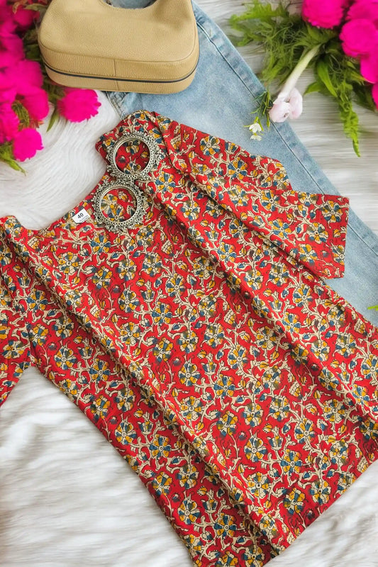 Classic Maroon Kalamkari Short Kurta