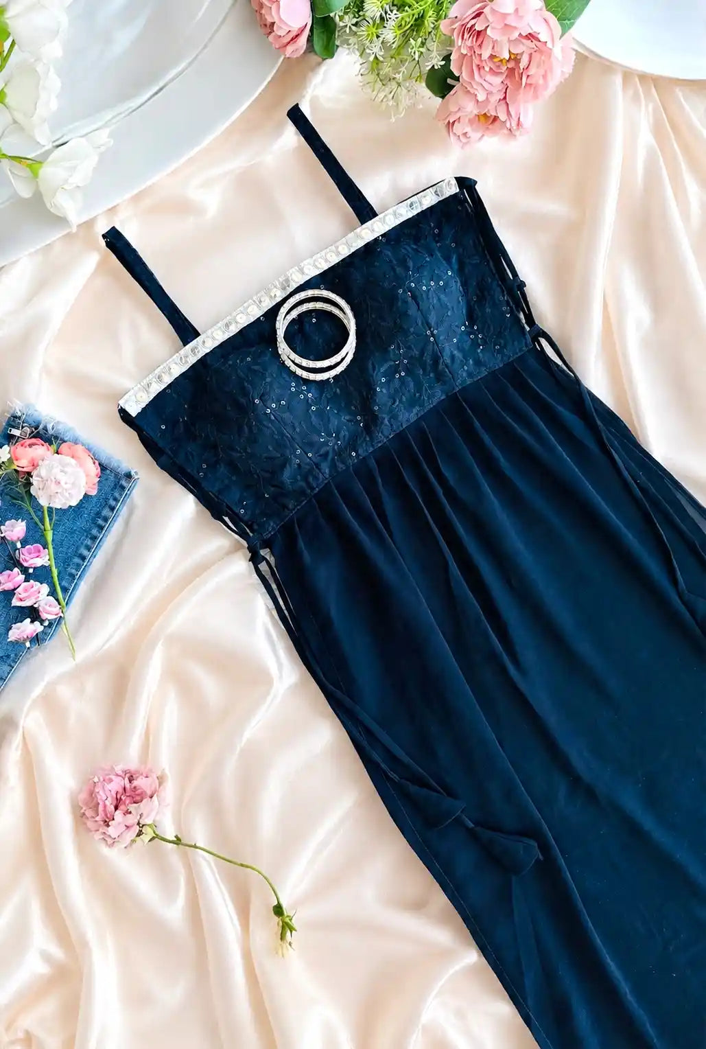 Monochrome Blue Embroidered Gulnaz Kurta