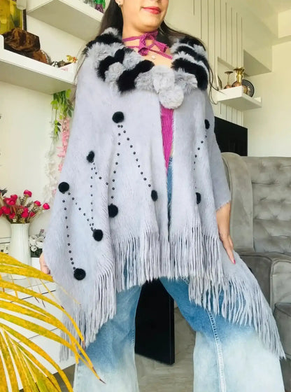 Soft Grey Fur Winter Cape