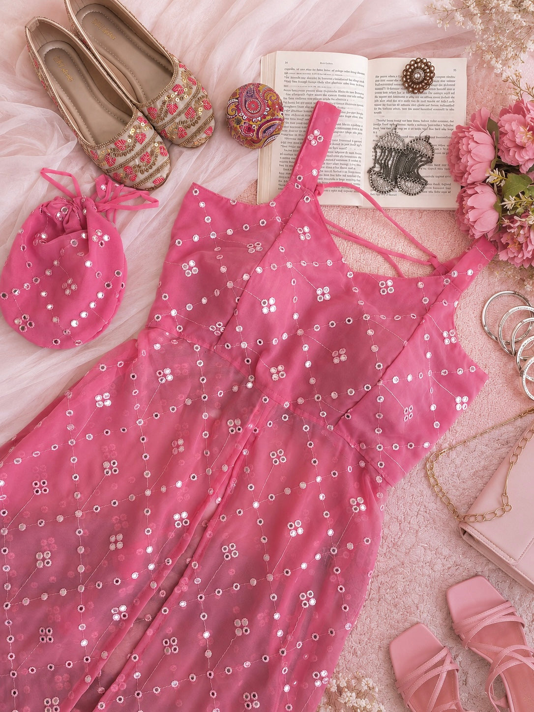 Rosey Peach Embroidered Gulnaz Kurta