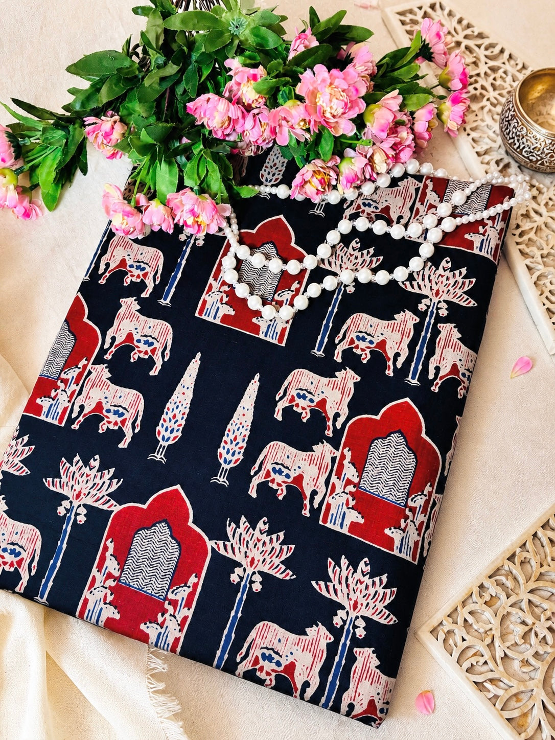 Midnight Blue Handblock Cotton Fabric