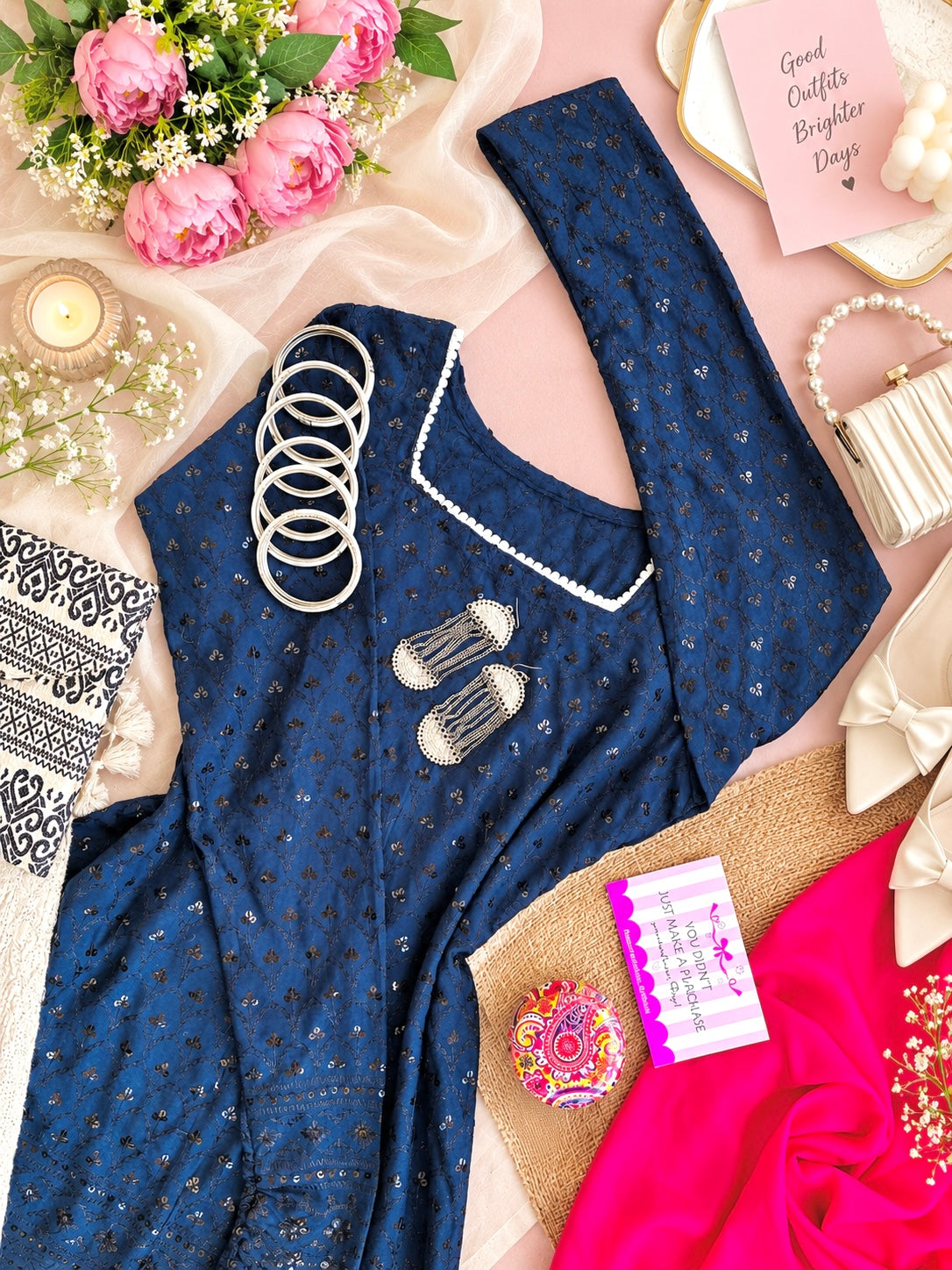 Gulnaz Blue Sequin Embroidered Kurta