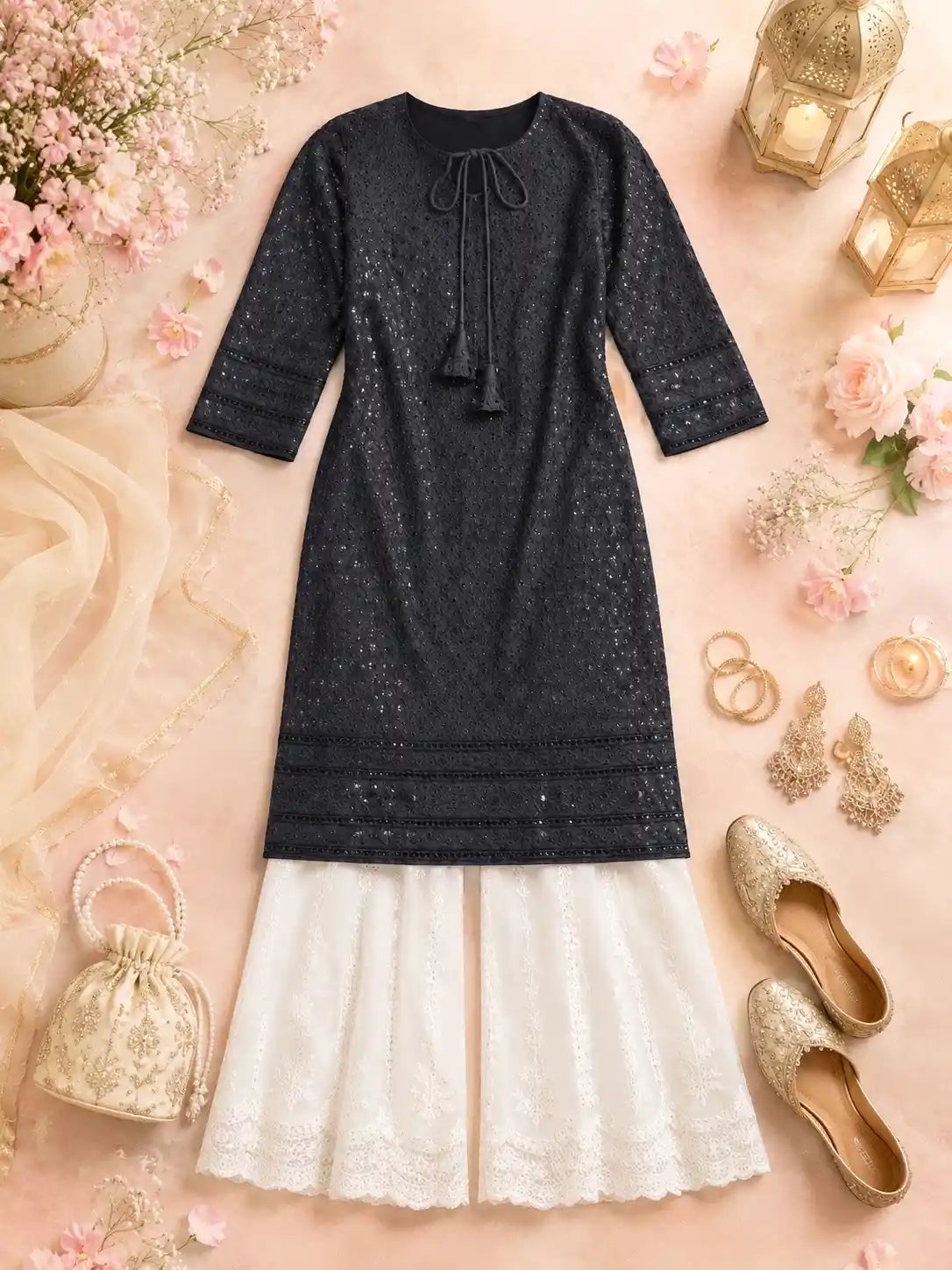 Gulnaz Black Sequin Embroidered Kurta