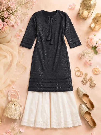 Gulnaz Black Sequin Embroidered Kurta