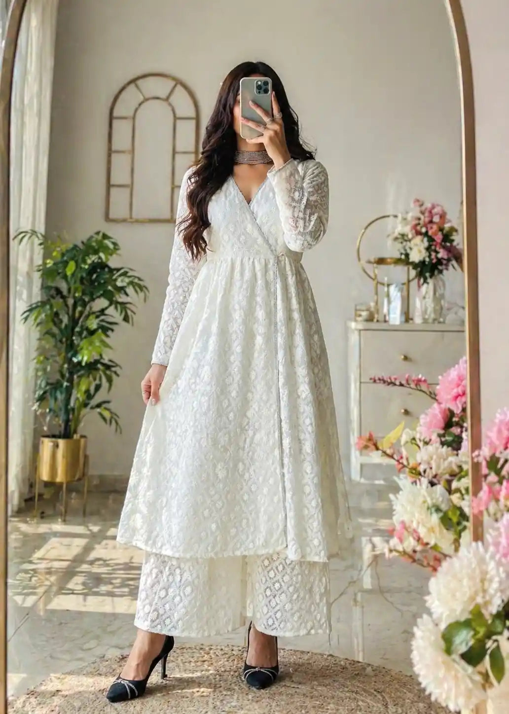 Whimsical Cream Angrakha Gulnaz Kurta Set
