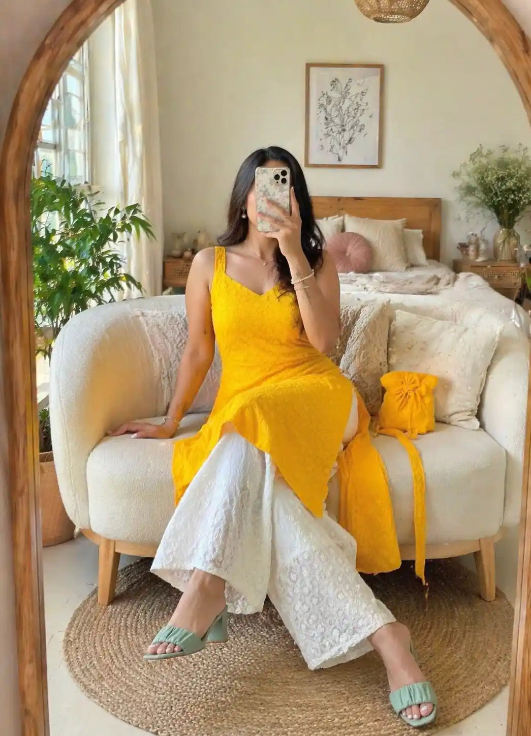 Vibrant Yellow Gulnaz Embroidered Kurta