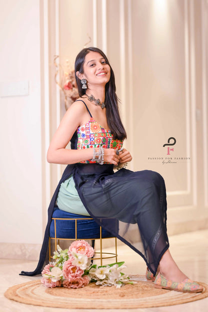 Monochrome Blue Gamti Embroidered Gulnaz Kurta