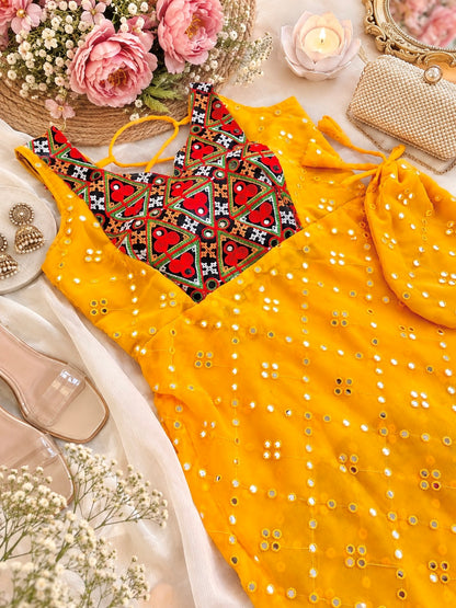 Yellow Mirror Back Tie Gulnaz Kurta