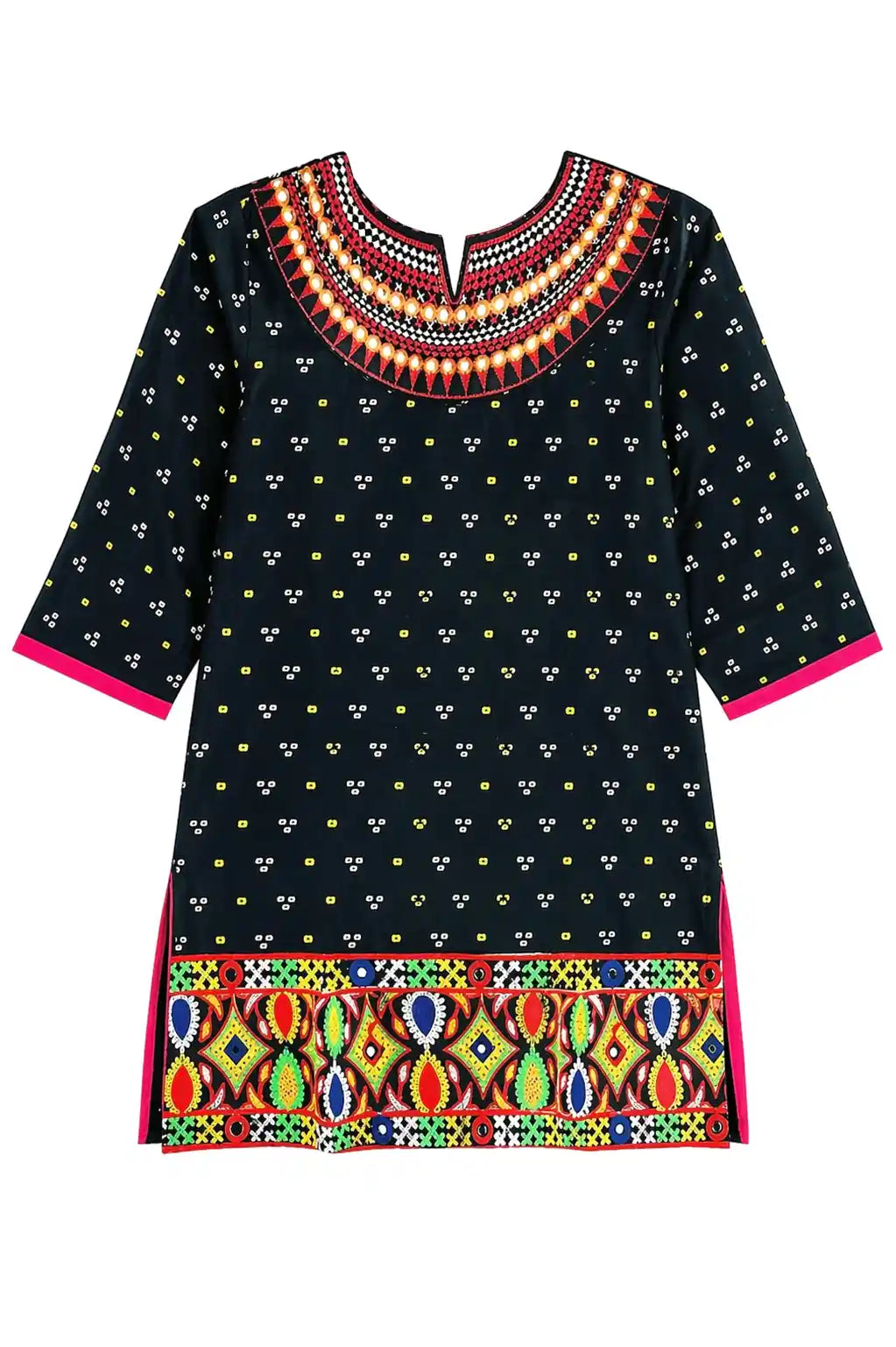 Black Bandhej Gamti Kurta