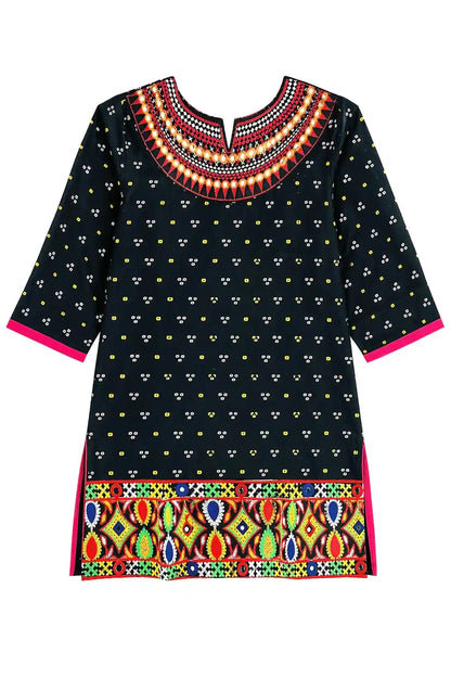 Black Bandhej Gamti Kurta