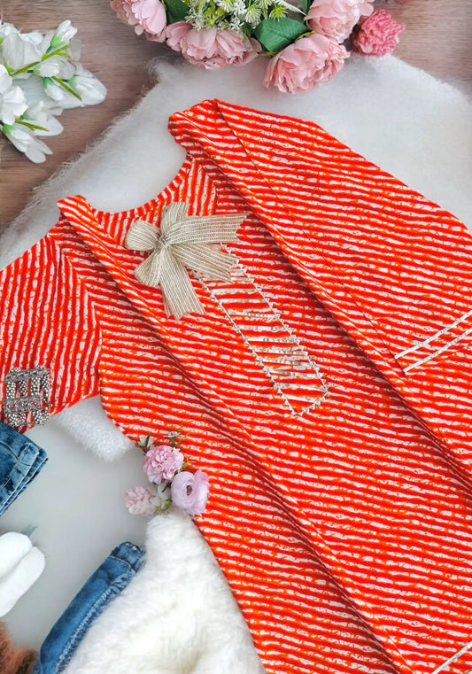 Orange Lehriya Jaipuri Short Kurta