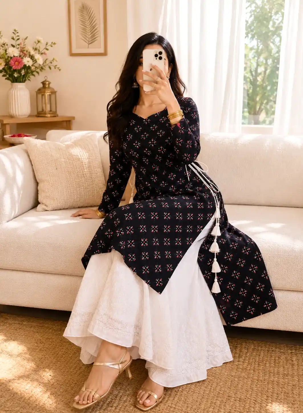 Gulnaz Designer Black Cotton Kurta