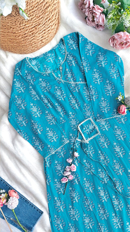 Blush Blue Handblock Kurta